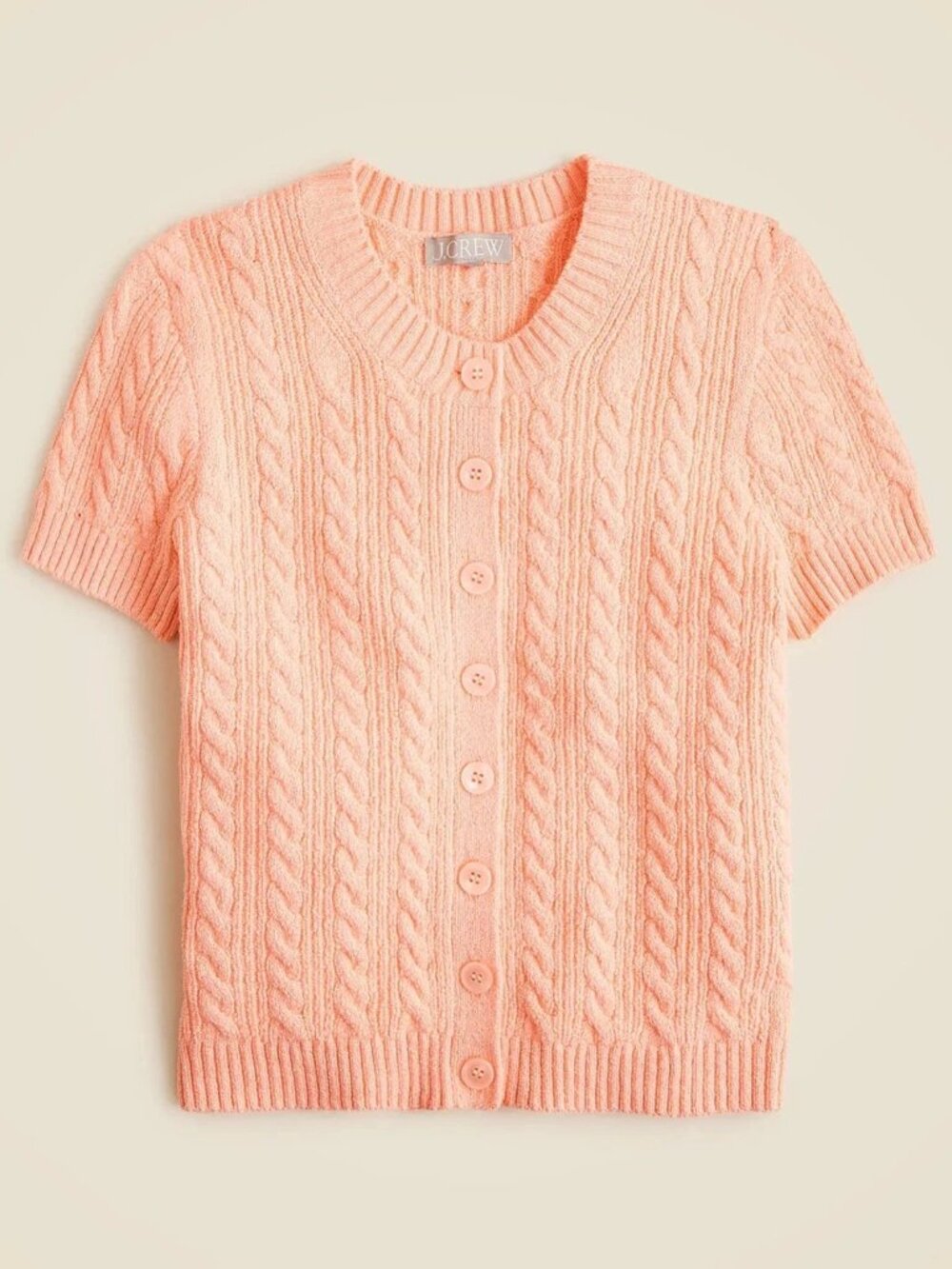 J. Crew Cable-Knit Short Sleeve Cardigan Top M NWT Peach